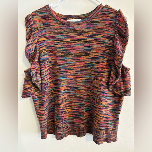 Anthropologie A+ Ruffle Sleeve Multicolor Knit Sweater - Picture 1 of 6